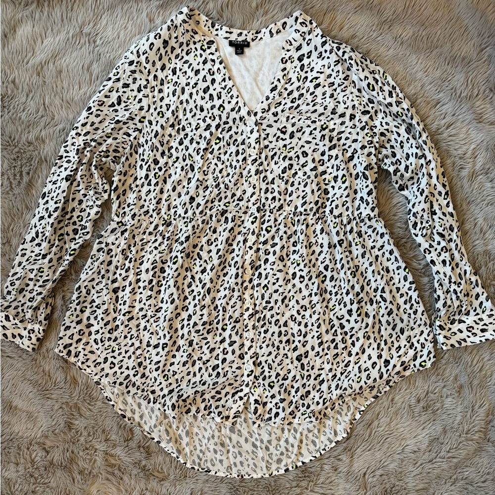 Torrid Long Sleeve Black and Neon Animal Print Top